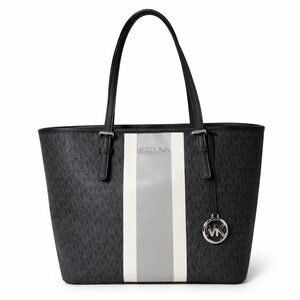 Michael Kors Eva Large Logo Stripe Tote Black MK Signature Work Laptop Bag NWOT
